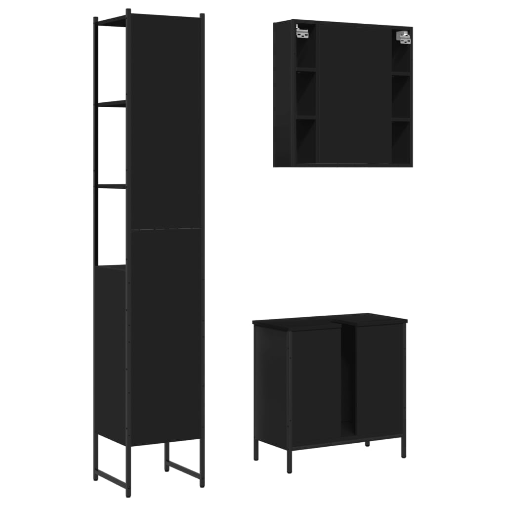vidaXL 3-tlg. Badmöbel-Set Schwarz Holzwerkstoff