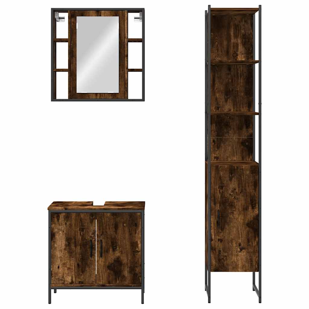 vidaXL Ensemble de meubles de salle de bain 3 pièces en bois d'ingénierie chêne fumé