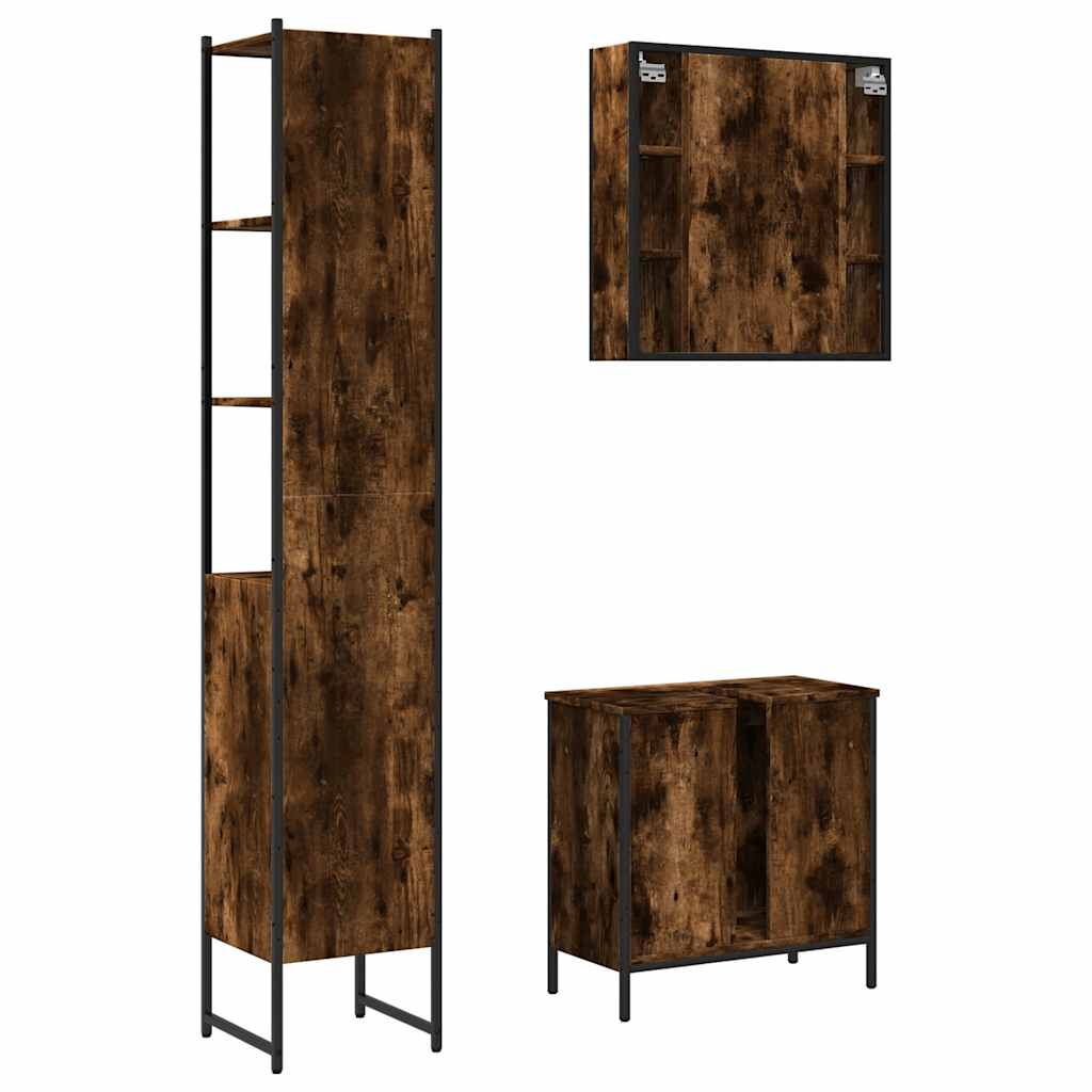 vidaXL Ensemble de meubles de salle de bain 3 pièces en bois d'ingénierie chêne fumé