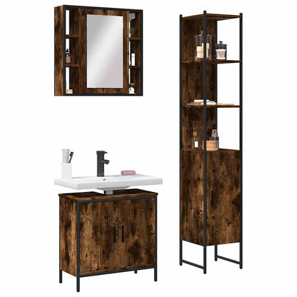 vidaXL Ensemble de meubles de salle de bain 3 pièces en bois d'ingénierie chêne fumé