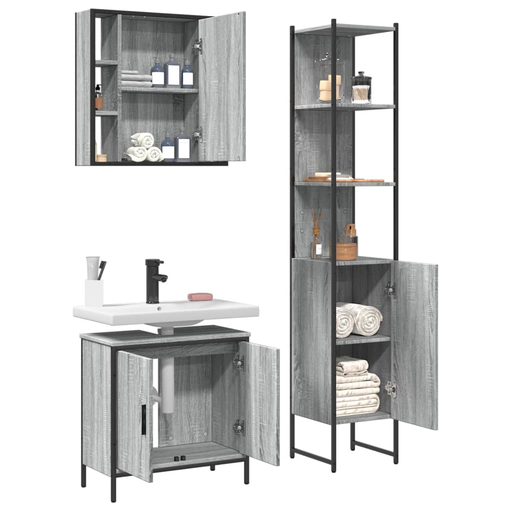 vidaXL Ensemble de meubles de salle de bain 3 pcs Gris Aggloméré Sonoma