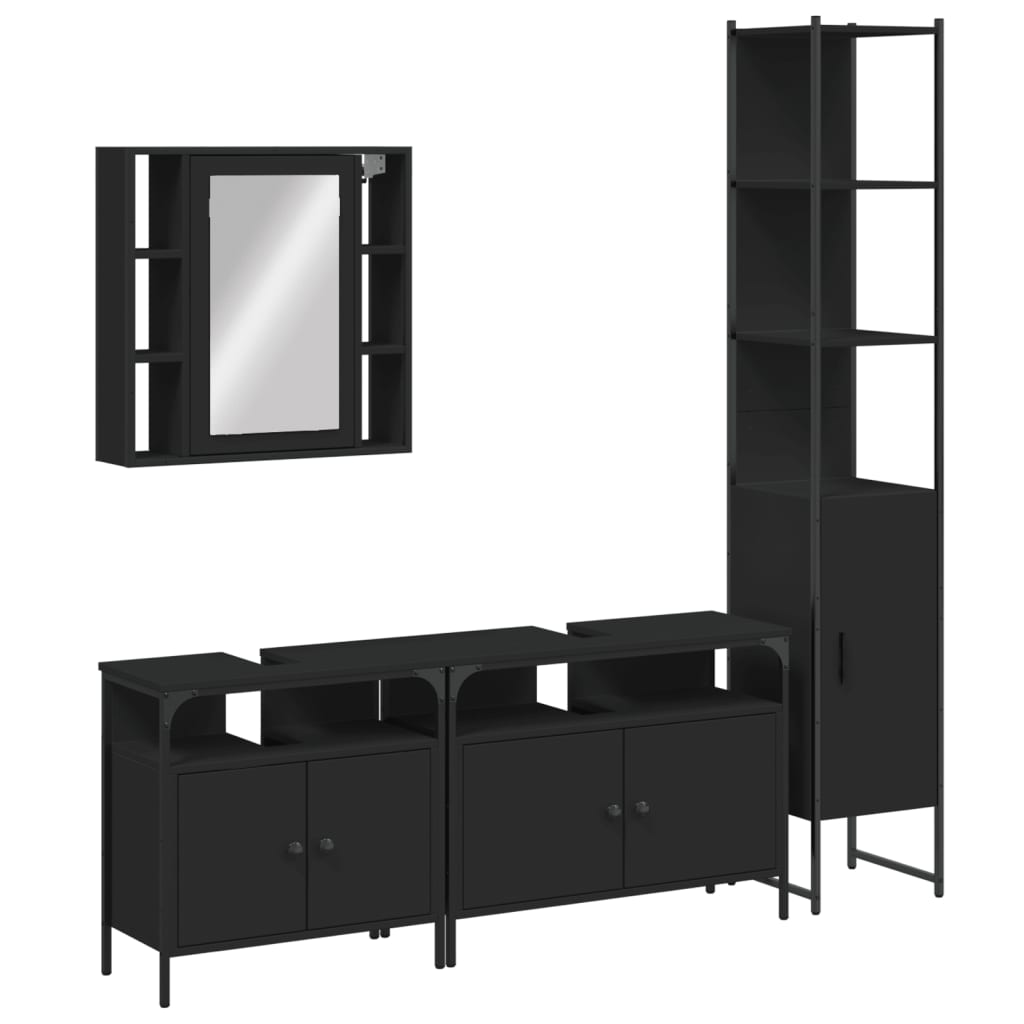 vidaXL Ensemble de meubles de salle de bain 4 pcs Noir Aggloméré