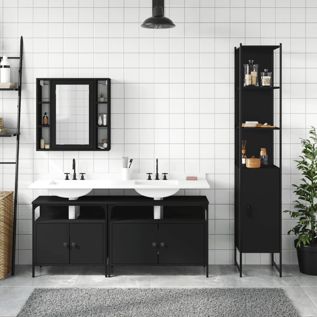 vidaXL Ensemble de meubles de salle de bain 4 pcs Noir Aggloméré