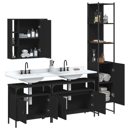vidaXL Ensemble de meubles de salle de bain 4 pcs Noir Aggloméré