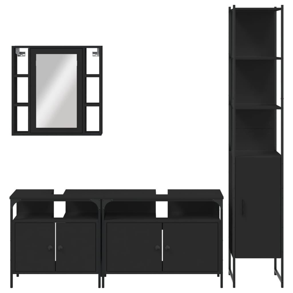 vidaXL Ensemble de meubles de salle de bain 4 pcs Noir Aggloméré