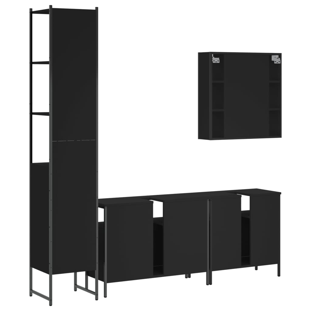 vidaXL Ensemble de meubles de salle de bain 4 pcs Noir Aggloméré