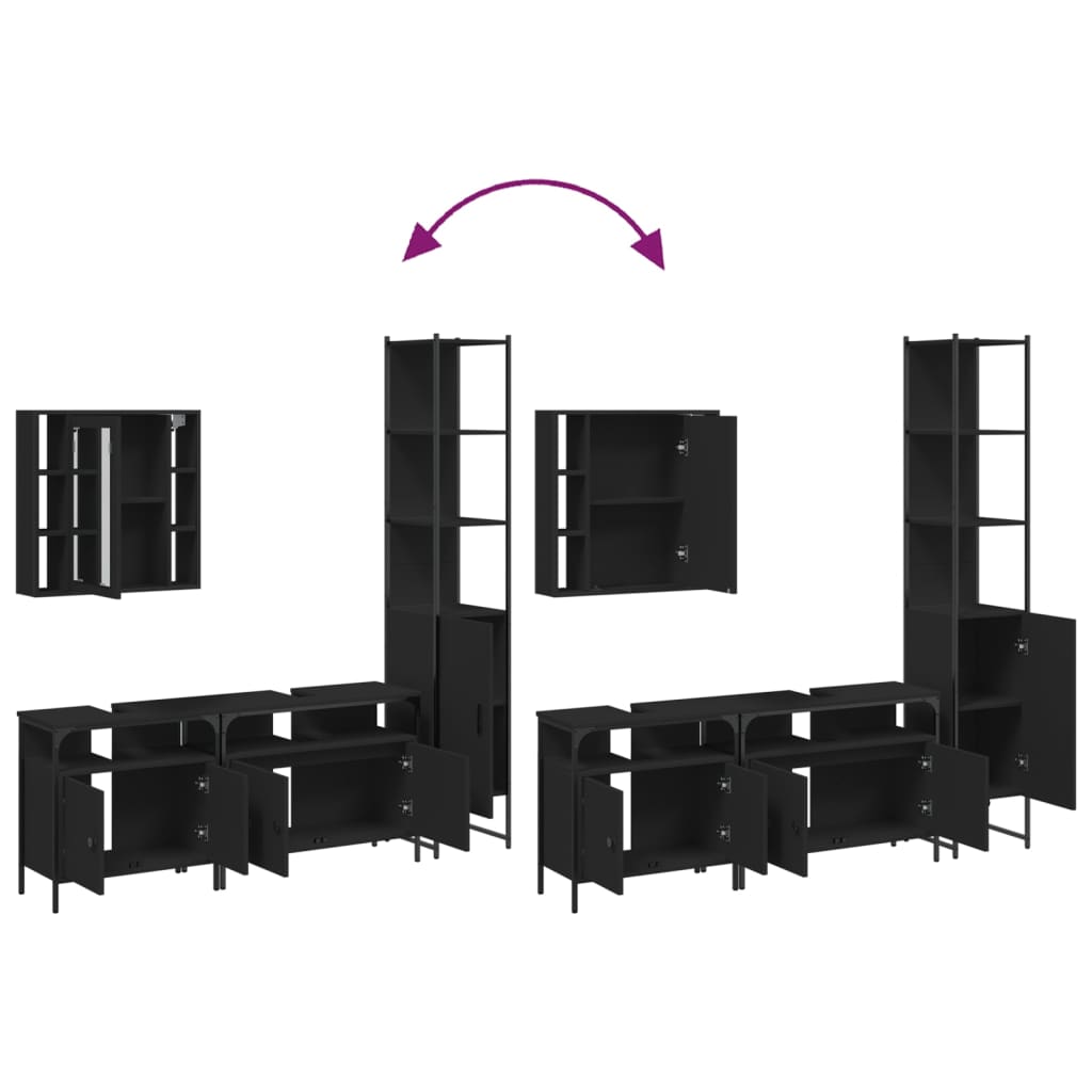 vidaXL Ensemble de meubles de salle de bain 4 pcs Noir Aggloméré