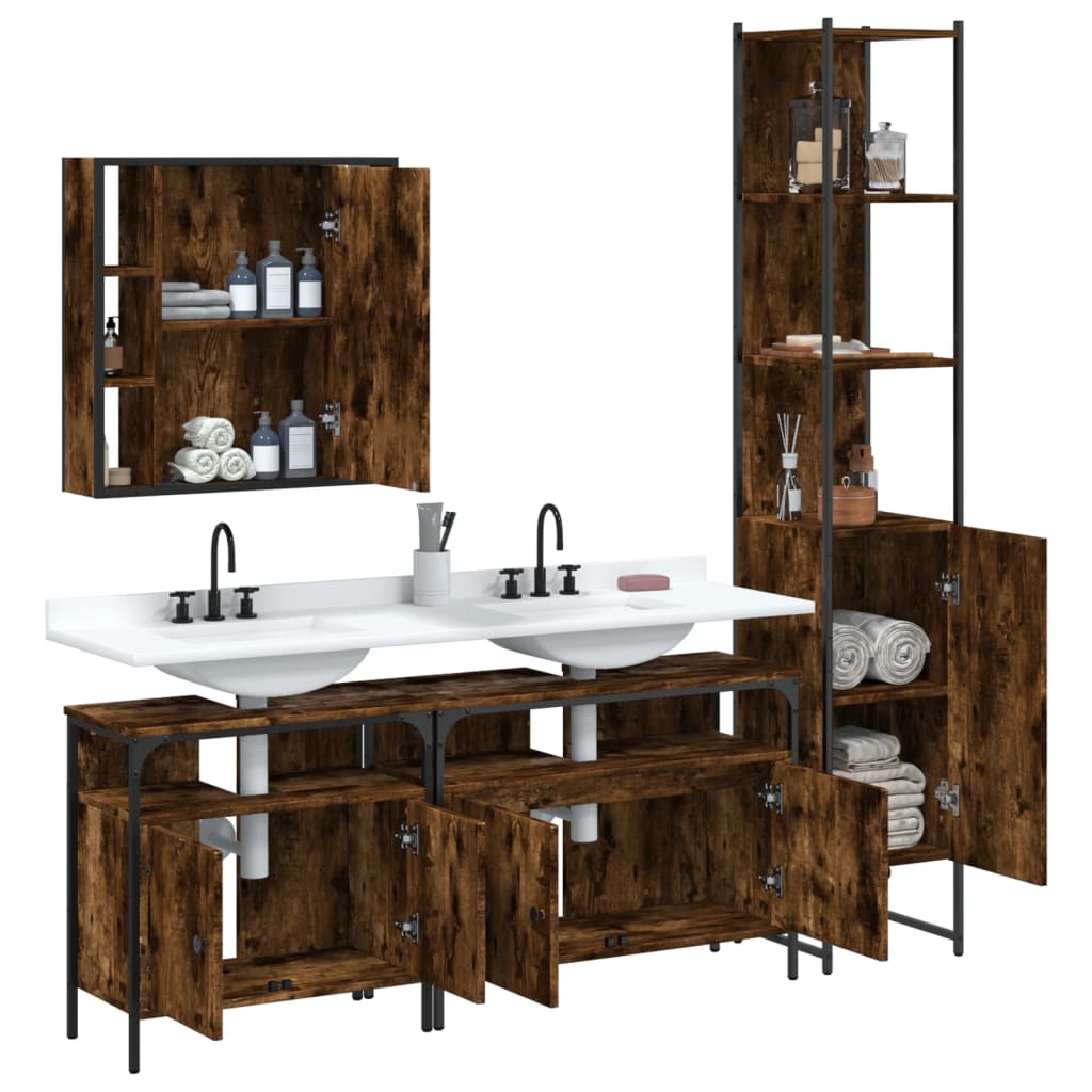 vidaXL Ensemble de meubles de salle de bain 4 pcs Chêne fumé en bois d'ingénierie