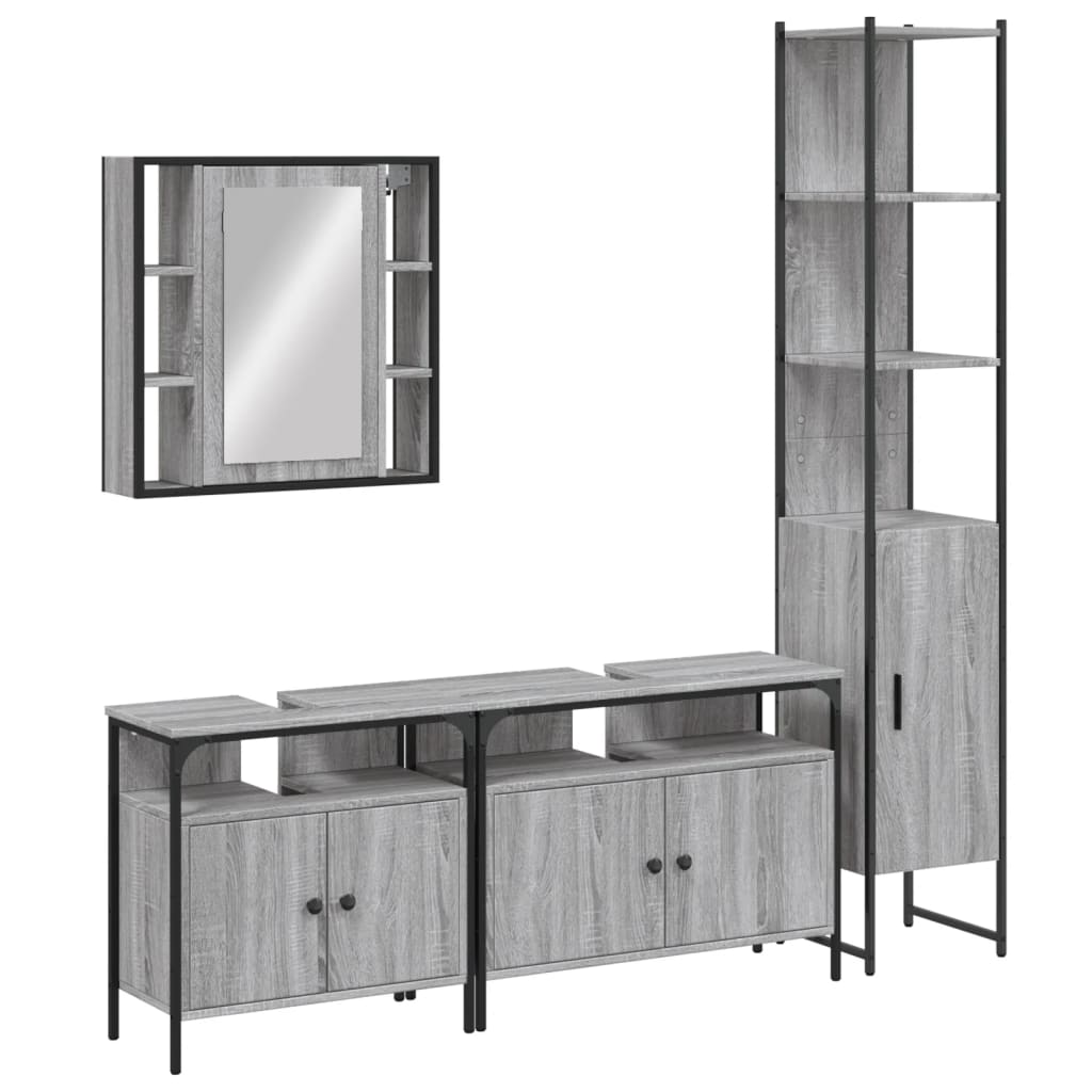 vidaXL 4-tlg. Badmöbel-Set Grau Sonoma Holzwerkstoff