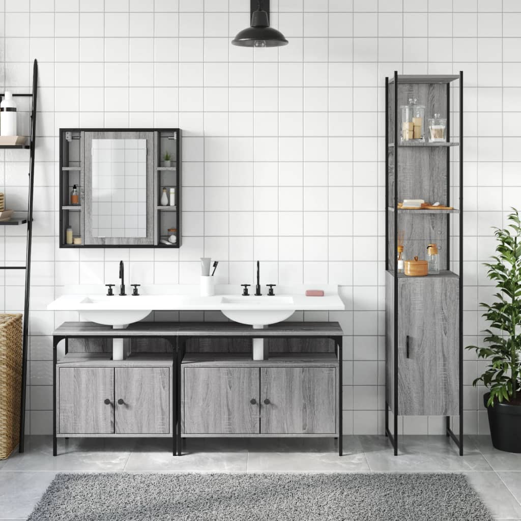 vidaXL 4-tlg. Badmöbel-Set Grau Sonoma Holzwerkstoff