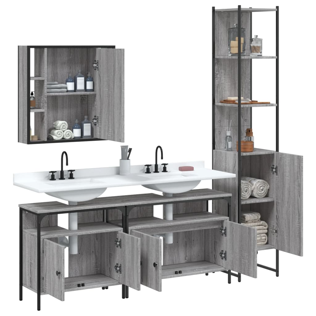 vidaXL 4-tlg. Badmöbel-Set Grau Sonoma Holzwerkstoff