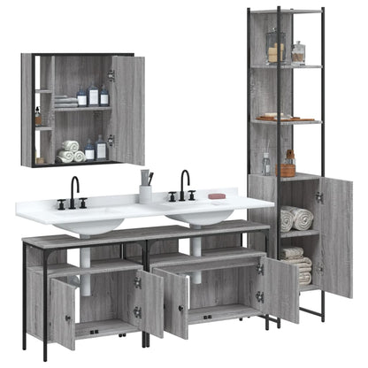 vidaXL 4-tlg. Badmöbel-Set Grau Sonoma Holzwerkstoff