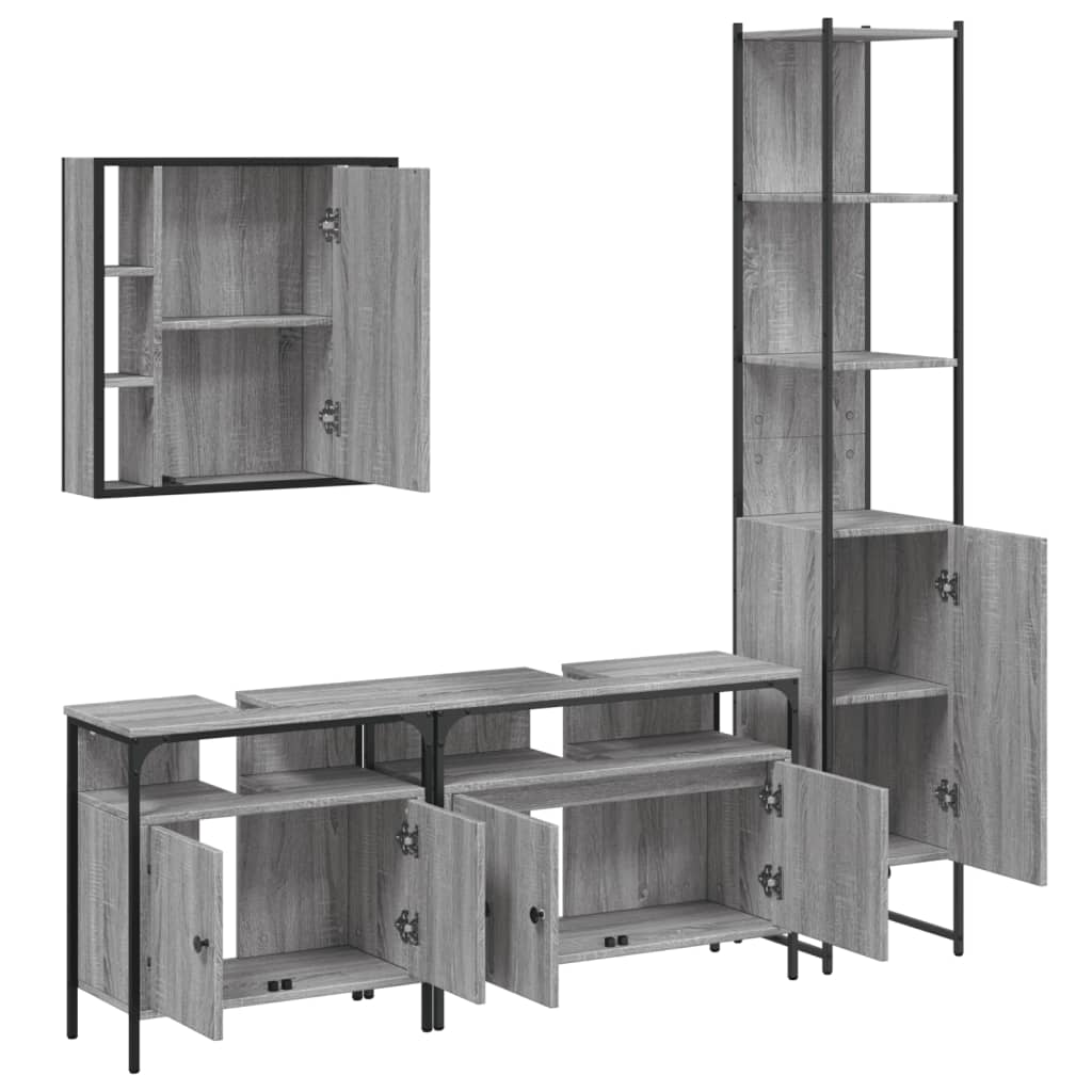 vidaXL 4-tlg. Badmöbel-Set Grau Sonoma Holzwerkstoff
