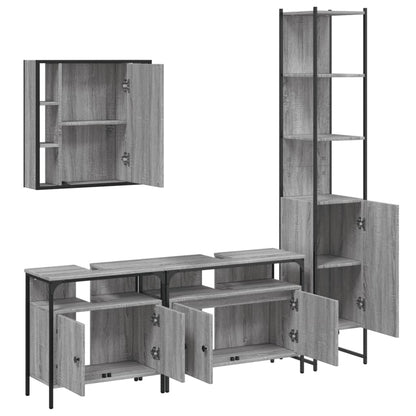 vidaXL 4-tlg. Badmöbel-Set Grau Sonoma Holzwerkstoff