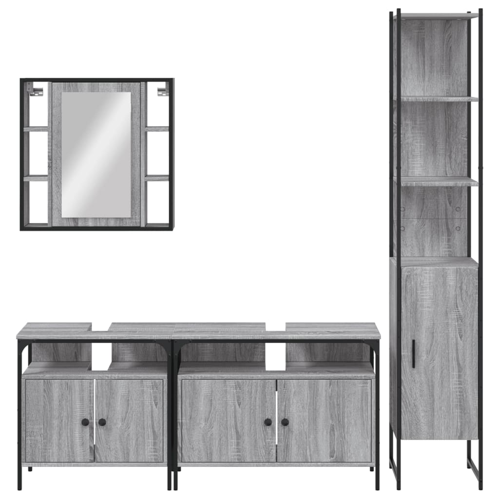 vidaXL 4-tlg. Badmöbel-Set Grau Sonoma Holzwerkstoff