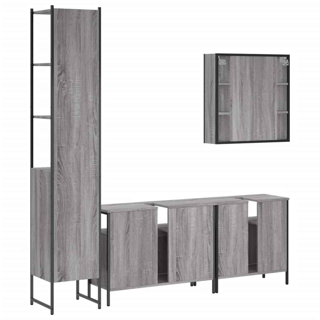 vidaXL 4-tlg. Badmöbel-Set Grau Sonoma Holzwerkstoff