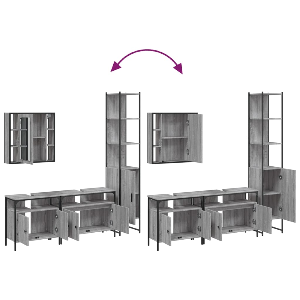 vidaXL 4-tlg. Badmöbel-Set Grau Sonoma Holzwerkstoff