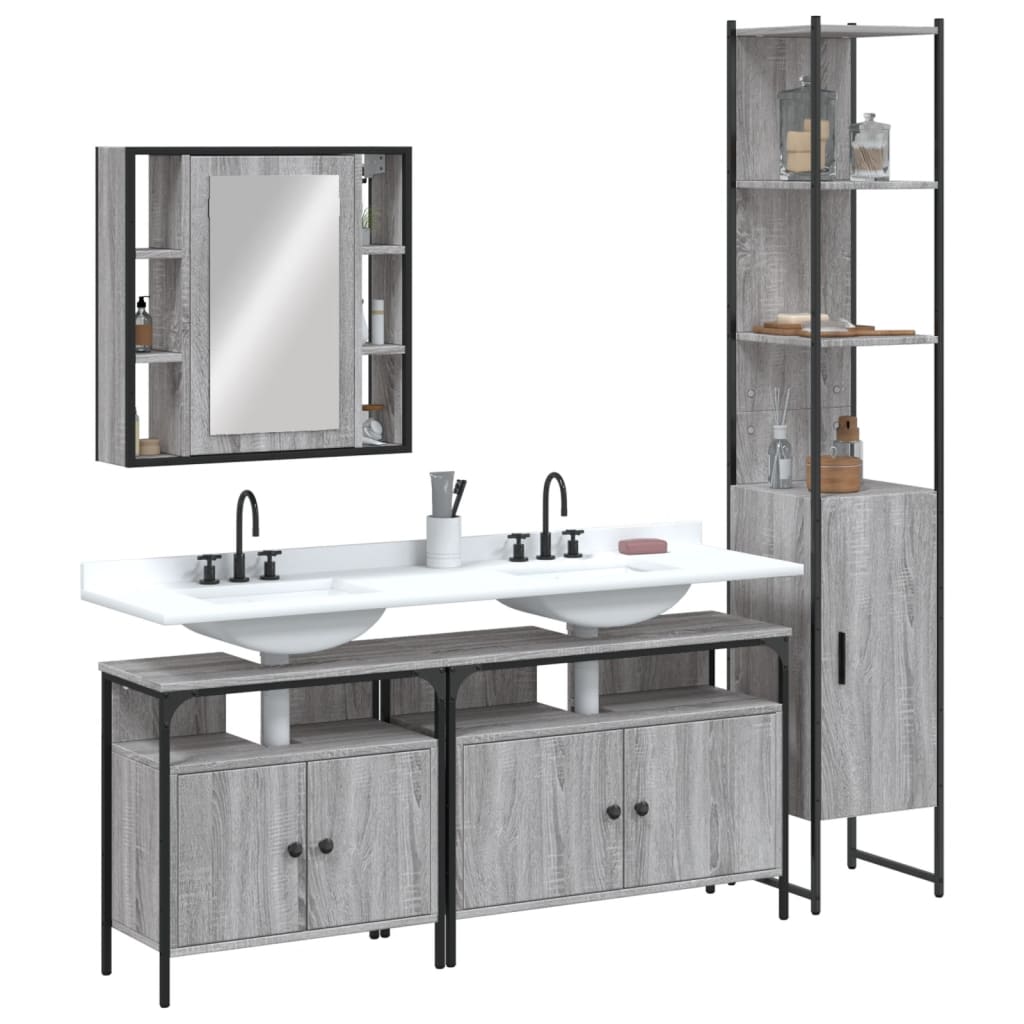 vidaXL 4-tlg. Badmöbel-Set Grau Sonoma Holzwerkstoff