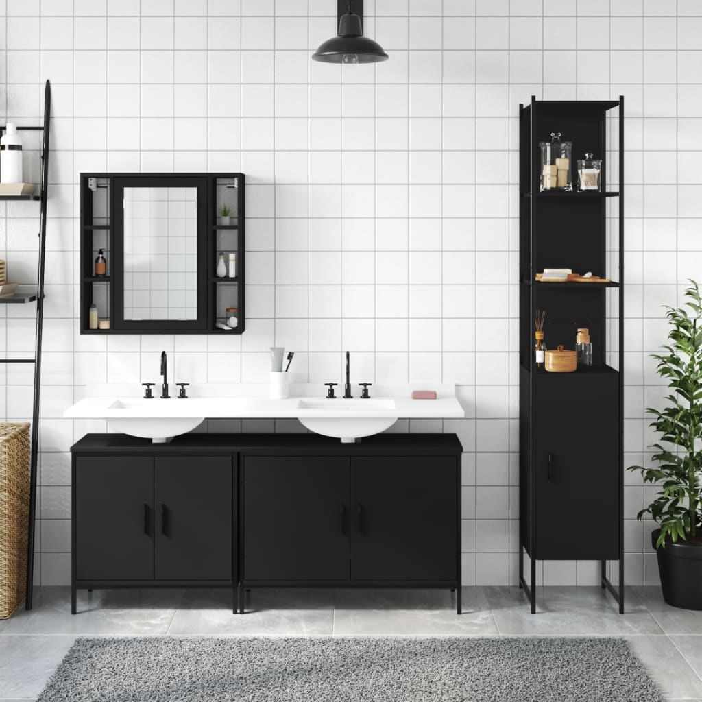 vidaXL Ensemble de meubles de salle de bain 4 pcs Noir Aggloméré