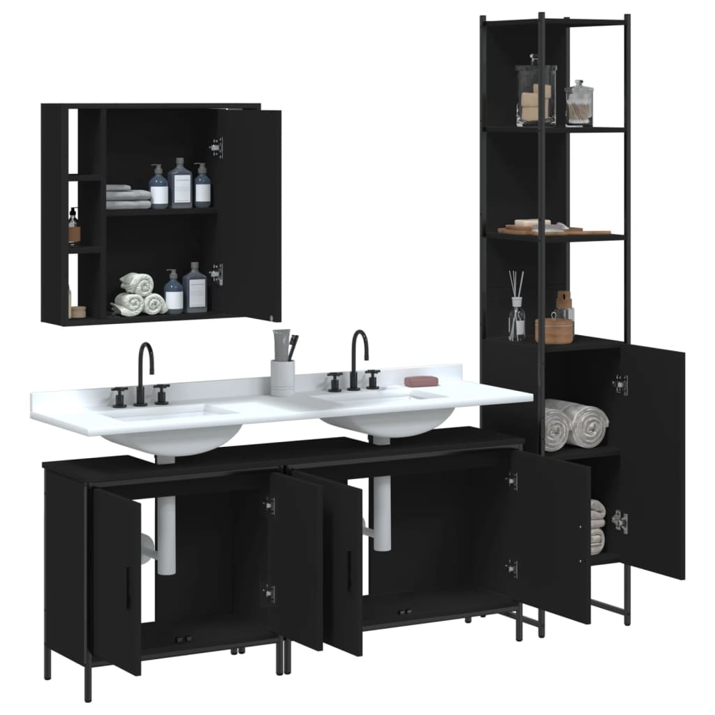 vidaXL Ensemble de meubles de salle de bain 4 pcs Noir Aggloméré
