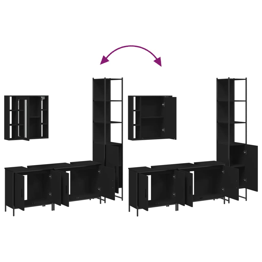 vidaXL Ensemble de meubles de salle de bain 4 pcs Noir Aggloméré