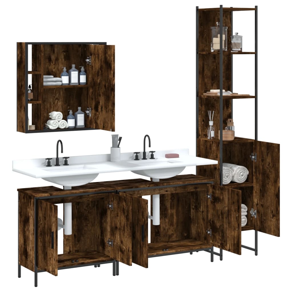 vidaXL Ensemble de meubles de salle de bain 4 pcs Chêne fumé en bois d'ingénierie