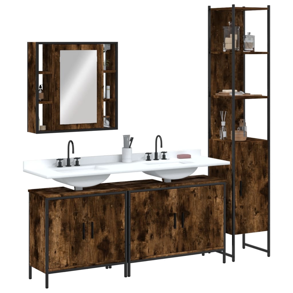 vidaXL Ensemble de meubles de salle de bain 4 pcs Chêne fumé en bois d'ingénierie