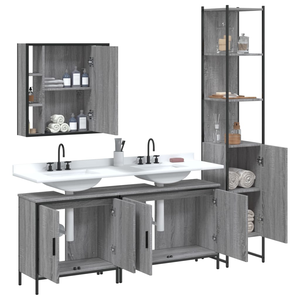 vidaXL Ensemble de meubles de salle de bain 4 pcs Gris Sonoma Aggloméré