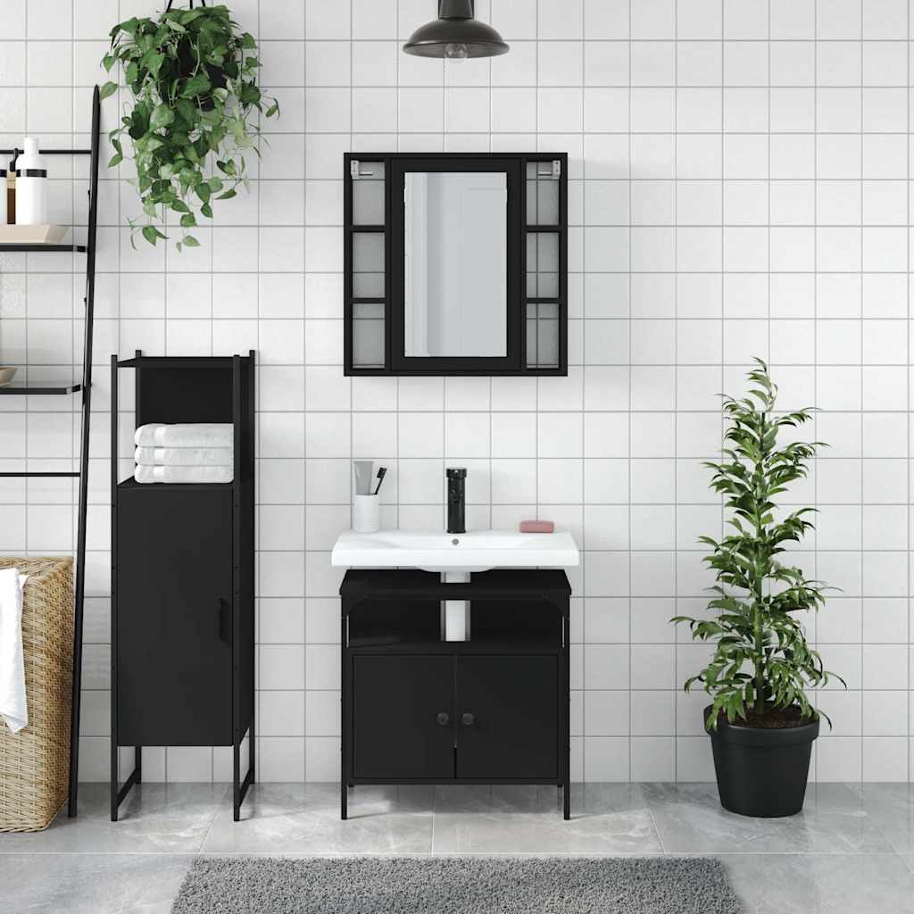 vidaXL Ensemble de meubles de salle de bain 3 pcs Noir Bois d'ingénierie
