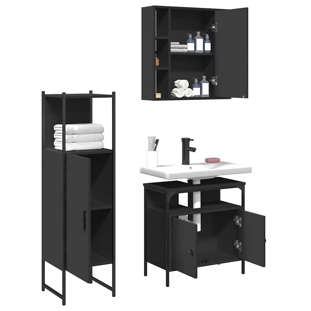 vidaXL Ensemble de meubles de salle de bain 3 pcs Noir Bois d'ingénierie