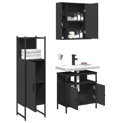 vidaXL Ensemble de meubles de salle de bain 3 pcs Noir Bois d'ingénierie