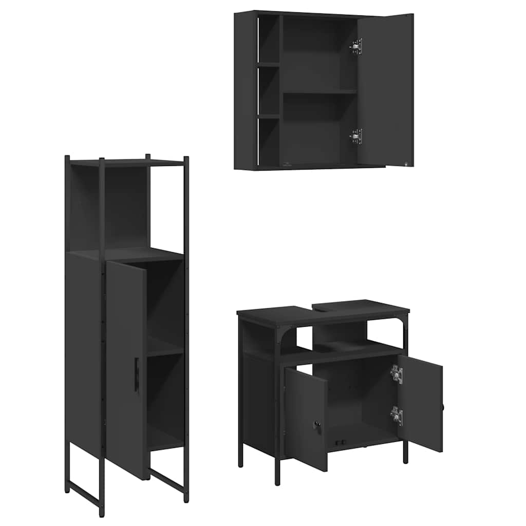 vidaXL Ensemble de meubles de salle de bain 3 pcs Noir Bois d'ingénierie