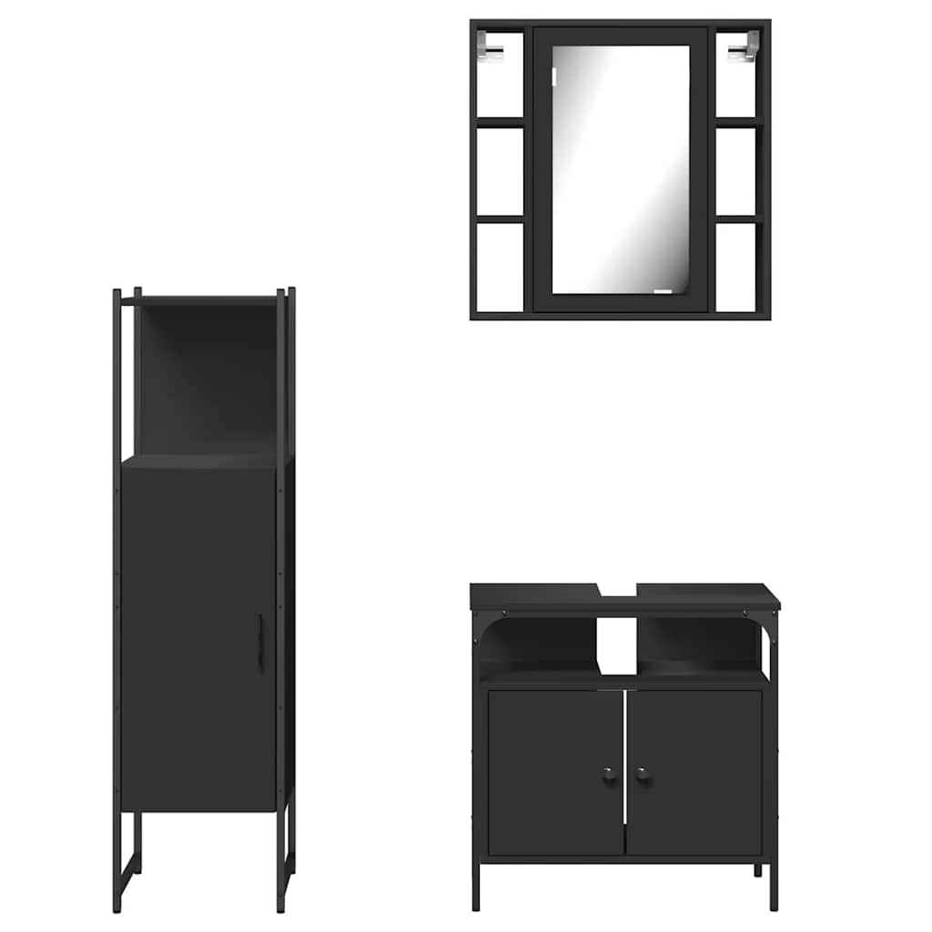 vidaXL Ensemble de meubles de salle de bain 3 pcs Noir Bois d'ingénierie
