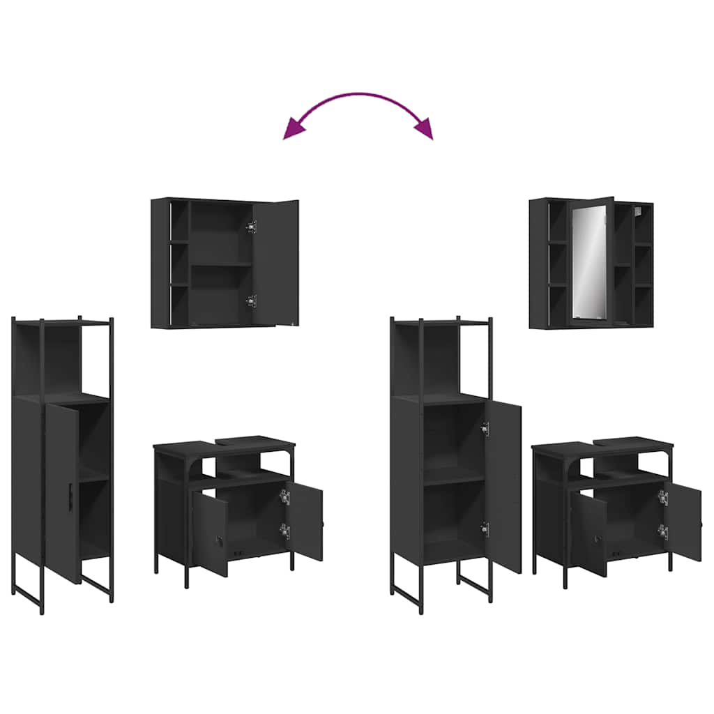 vidaXL Ensemble de meubles de salle de bain 3 pcs Noir Bois d'ingénierie