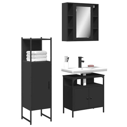 vidaXL Ensemble de meubles de salle de bain 3 pcs Noir Bois d'ingénierie