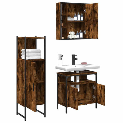 vidaXL Ensemble de meubles de salle de bain 3 pièces en bois d'ingénierie chêne fumé