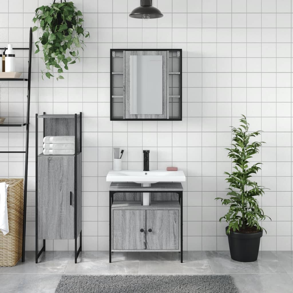 vidaXL Ensemble de meubles de salle de bain 3 pcs Gris Aggloméré Sonoma