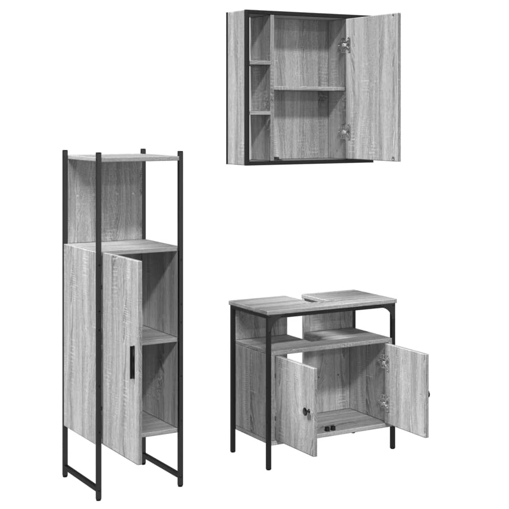 vidaXL Ensemble de meubles de salle de bain 3 pcs Gris Aggloméré Sonoma