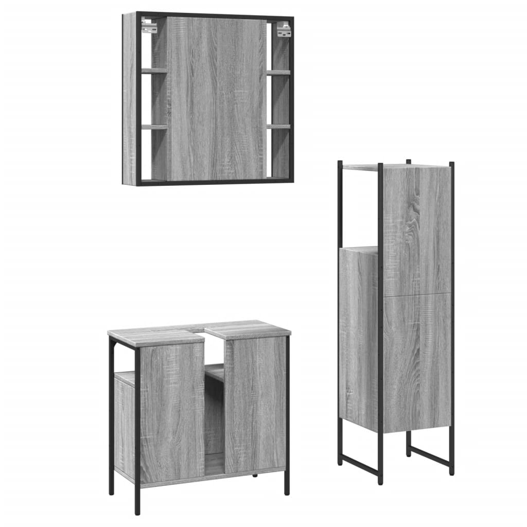 vidaXL Ensemble de meubles de salle de bain 3 pcs Gris Aggloméré Sonoma