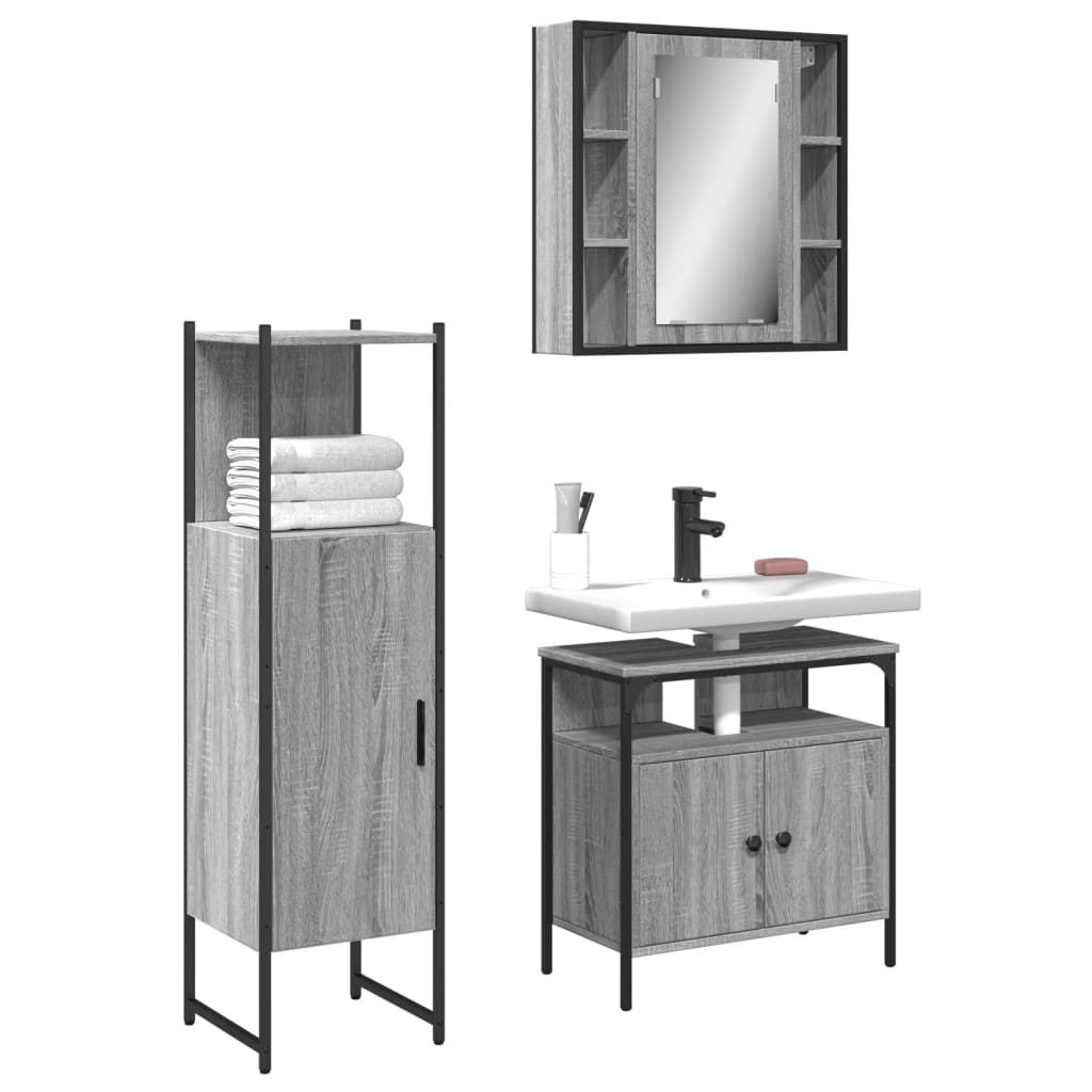 vidaXL Ensemble de meubles de salle de bain 3 pcs Gris Aggloméré Sonoma