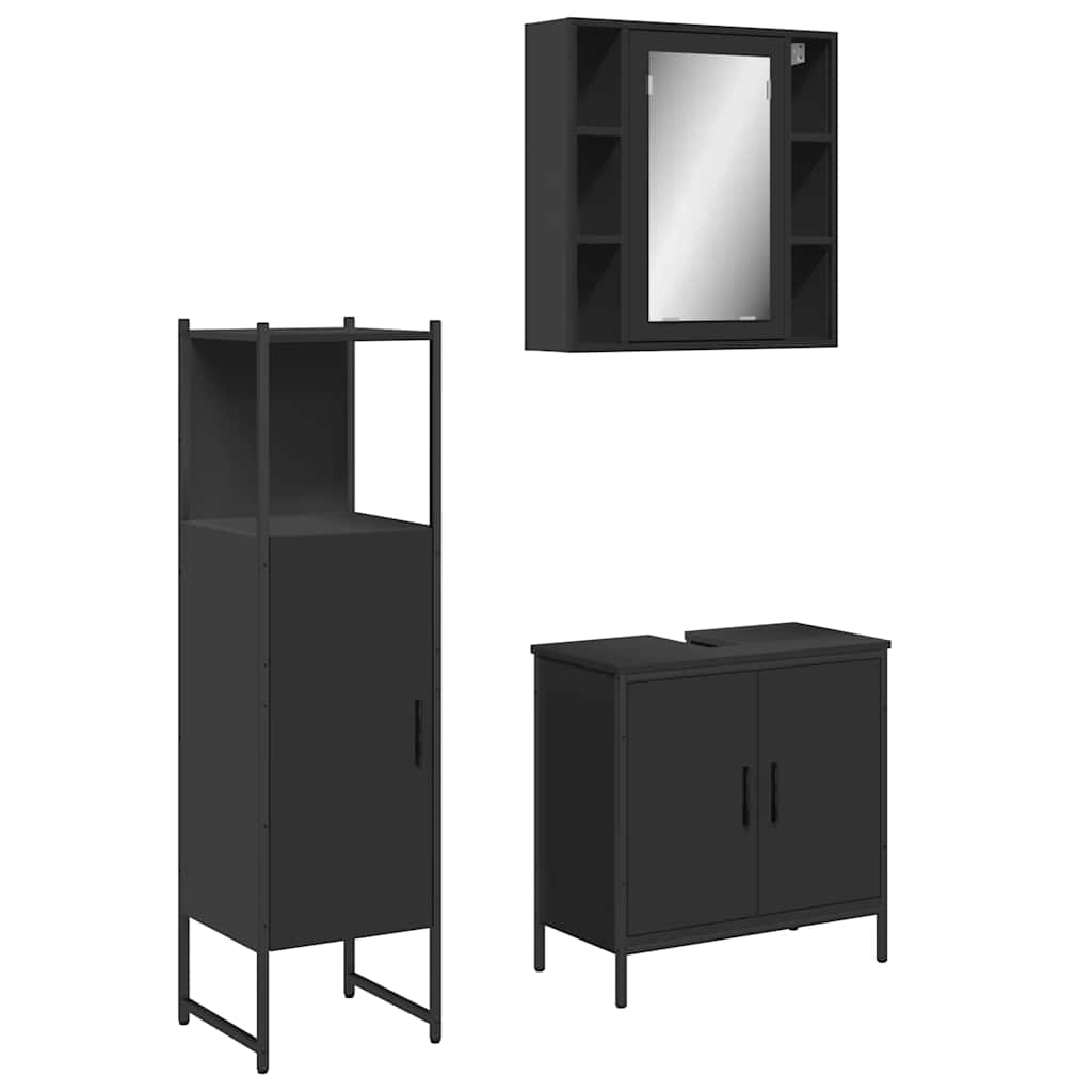vidaXL 3-tlg. Badmöbel-Set Schwarz Holzwerkstoff