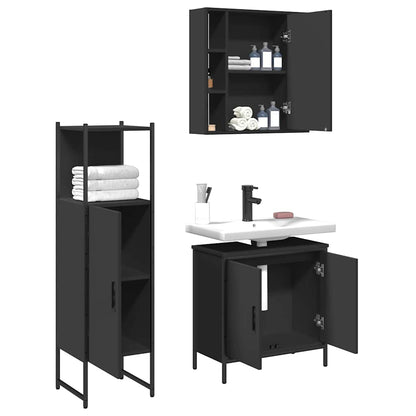 vidaXL 3-tlg. Badmöbel-Set Schwarz Holzwerkstoff