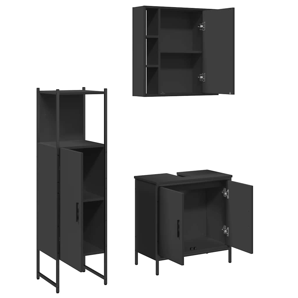 vidaXL 3-tlg. Badmöbel-Set Schwarz Holzwerkstoff