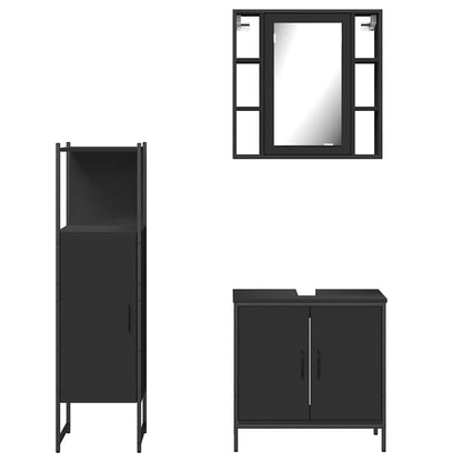 vidaXL 3-tlg. Badmöbel-Set Schwarz Holzwerkstoff