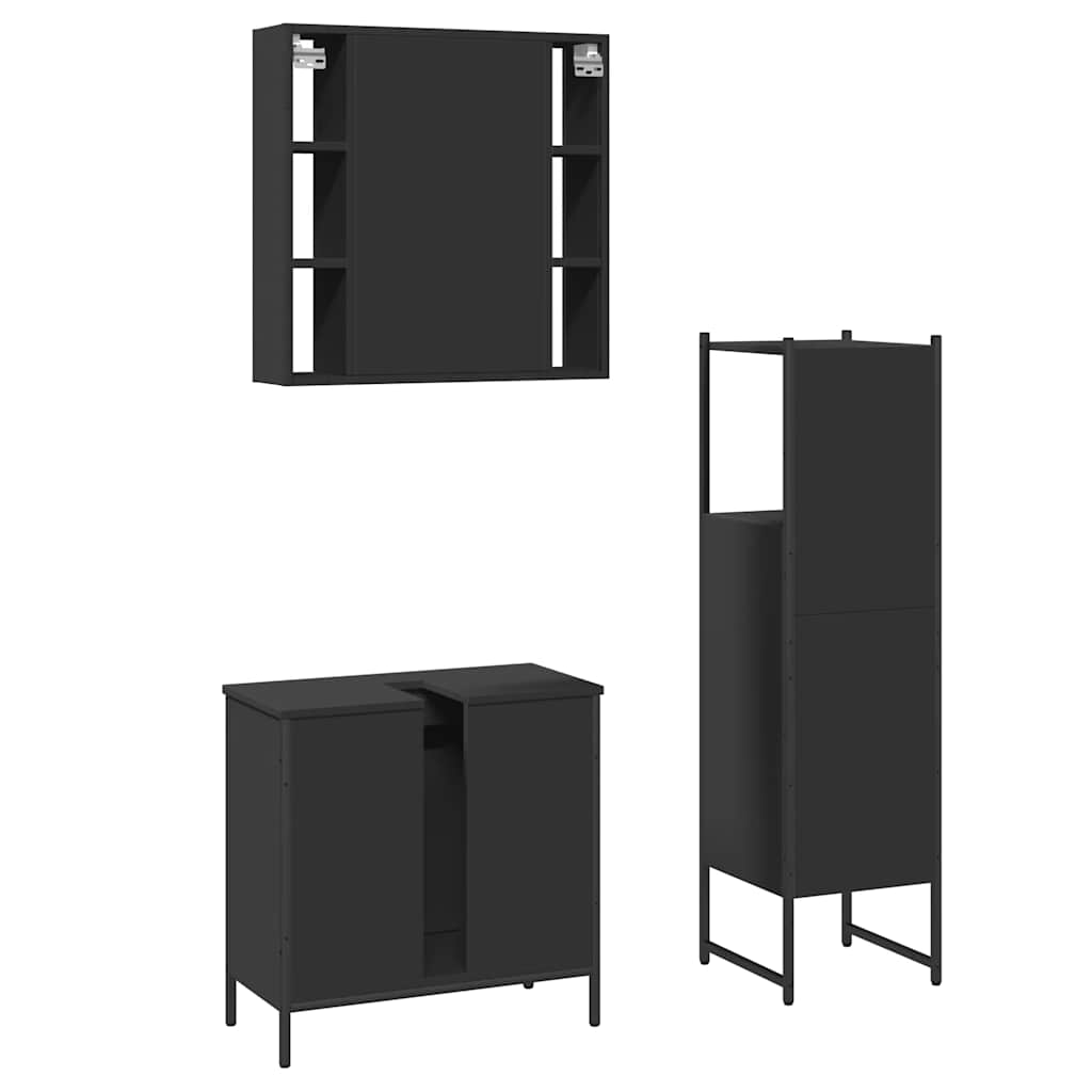vidaXL 3-tlg. Badmöbel-Set Schwarz Holzwerkstoff