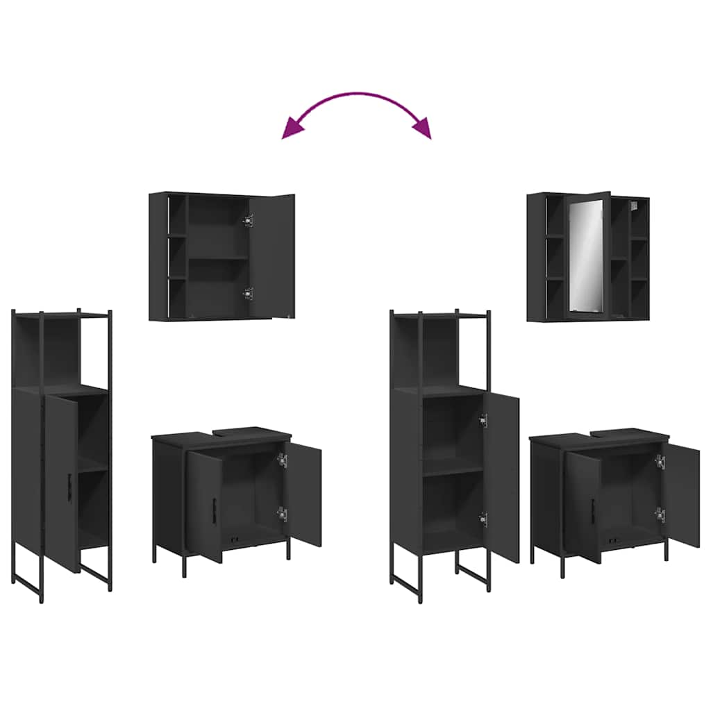 vidaXL 3-tlg. Badmöbel-Set Schwarz Holzwerkstoff