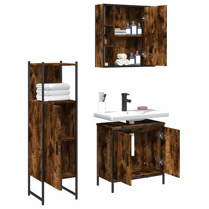 vidaXL Ensemble de meubles de salle de bain 3 pièces en bois d'ingénierie chêne fumé