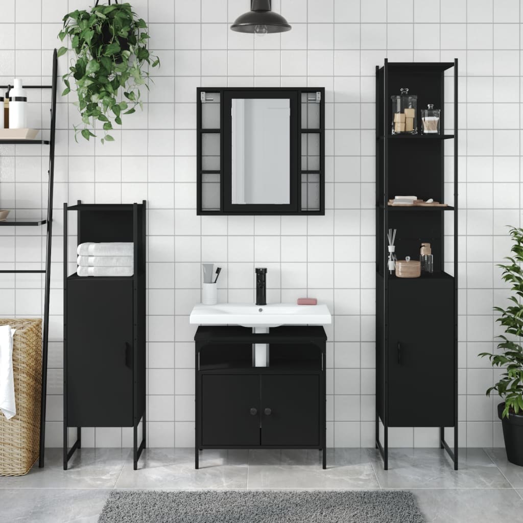 vidaXL Ensemble de meubles de salle de bain 4 pcs Noir Aggloméré
