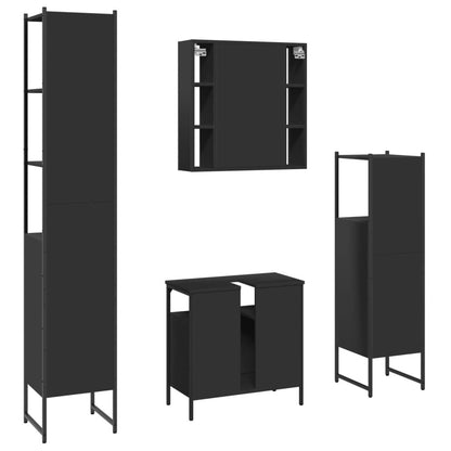 vidaXL Ensemble de meubles de salle de bain 4 pcs Noir Aggloméré
