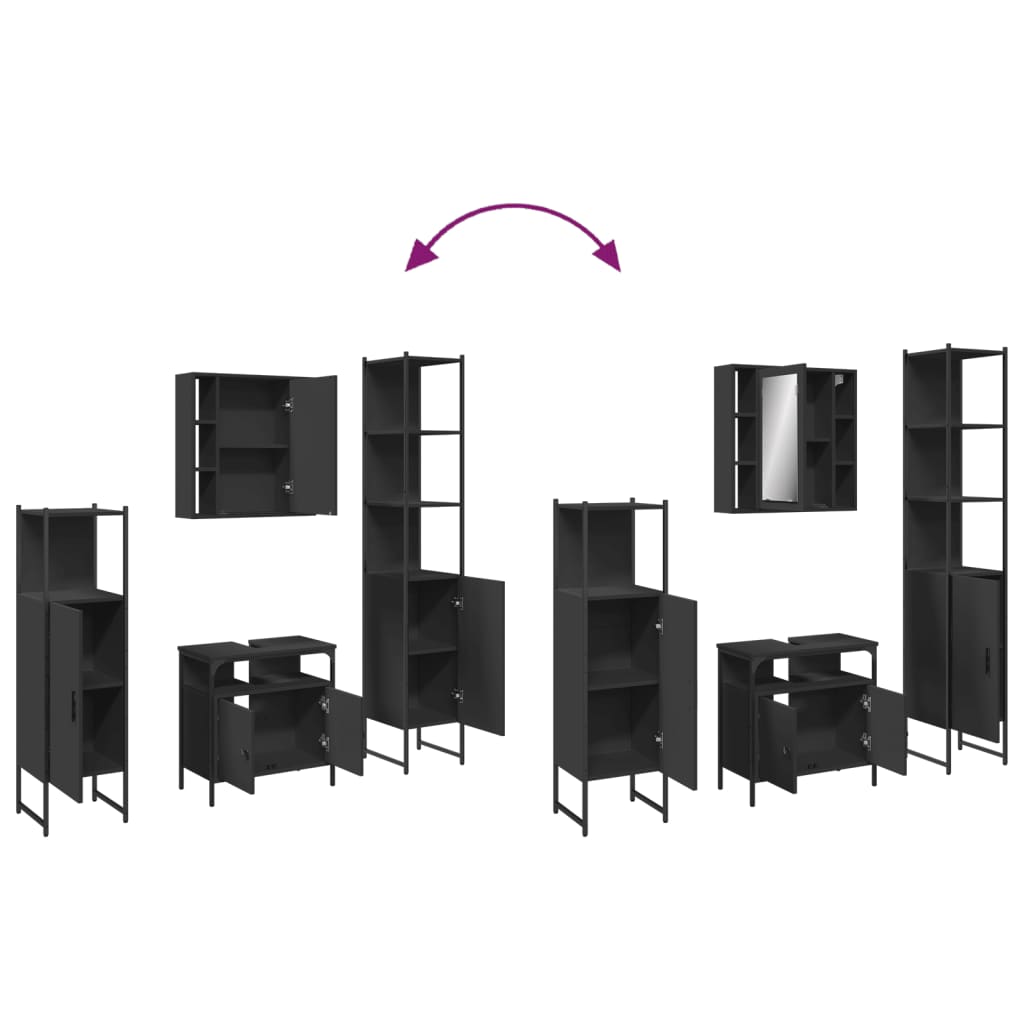 vidaXL Ensemble de meubles de salle de bain 4 pcs Noir Aggloméré